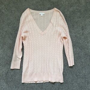 New York & Company Women's Large V Neck Pink Knit Sweater